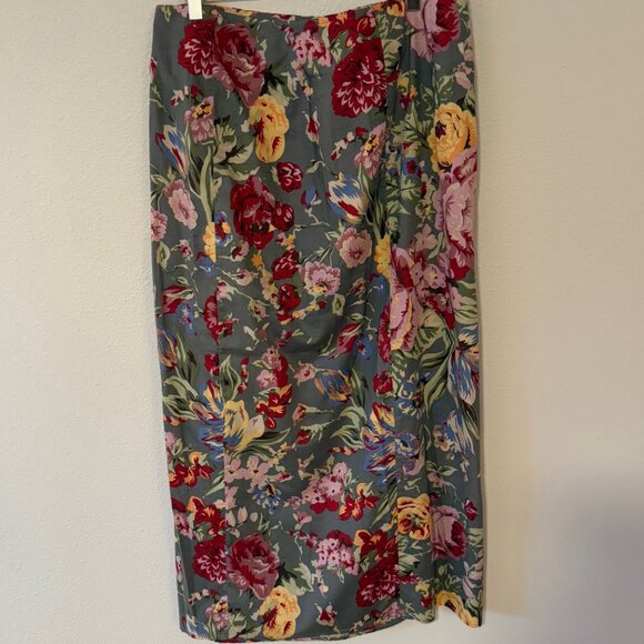 Ruff Hewn Cotton Tropical Floral Set Button Down Blouse AND Wrap Skirt Size L/16 - Picture 8 of 14